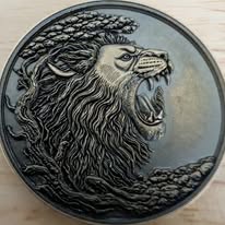 Coin engraved with a roaring lion